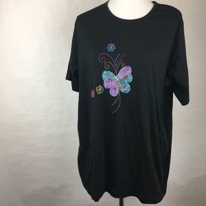 The Quacker Factory Embroidered Butterfly Tee